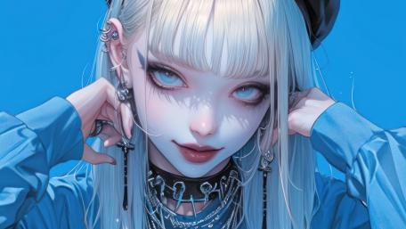 Dreamy Blue-Eyed Anime Girl with White Hair wallpaper