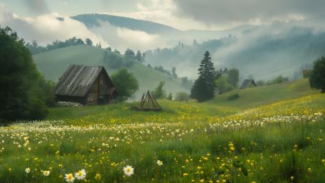 Misty Spring Meadow Bliss wallpaper