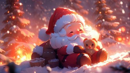 Adorable Santa and Friend in Winter Wonderland wallpaper