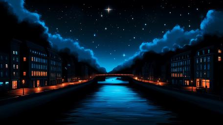 Enchanted Canal Under Starlit Skies wallpaper