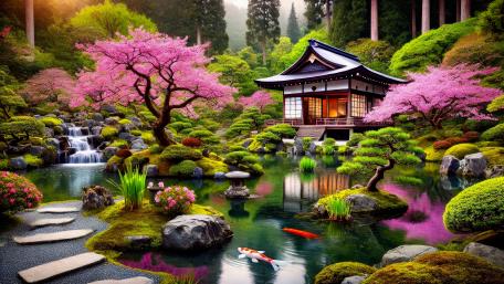 Traditional Japanese garden wallpaper