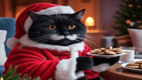 Black Cat Santa Snack Surprise! wallpaper