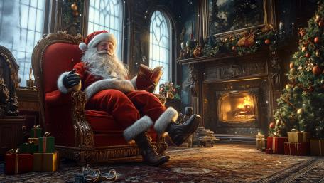 Santa's Cozy Holiday Retreat Scene wallpaper