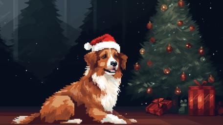 Festive Canine in Pixel Wonderland wallpaper