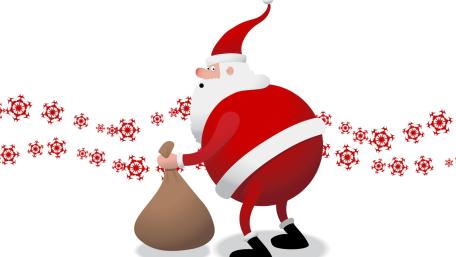 Santa's Holiday Journey in Red and White wallpaper