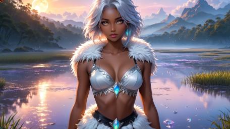 White-Haired Enchantress in a Mystical Realm wallpaper