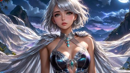 Majestic Moonlit Sorceress in Enchanted Realm wallpaper