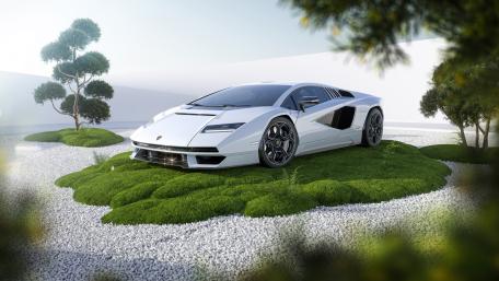 Lamborghini Countach in a Serene Oasis wallpaper