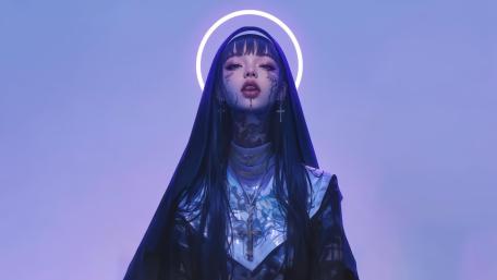 Cyberpunk Enlightenment: Glorious Tattooed Nun wallpaper