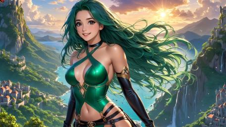 Green-Haired Princess in a Magical Realm wallpaper