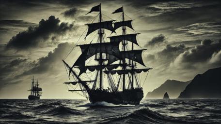 Sailing ship from the past on the rough seas. wallpaper