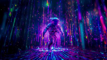 Neon Astronaut Journey in Digital Space wallpaper