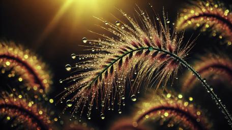 Grass flowers on a chilly morning with water droplets wallpaper