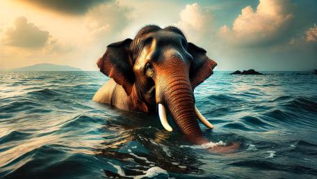 An Elephant living on the seacoast swimming. wallpaper