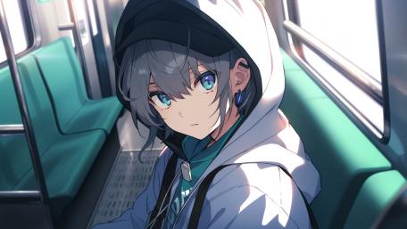 Anime Girl's Journey on a Train wallpaper