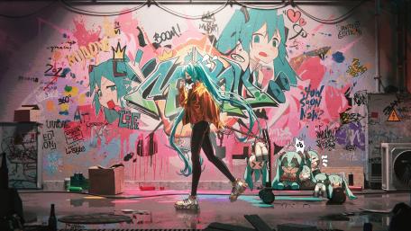 Graffiti Vibes with Hatsune Miku in 4K Artistry wallpaper