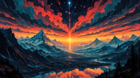 Majestic Sunset Over Enchanted Mountains wallpaper