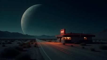 Ethereal Desert Diner at Dusk wallpaper