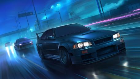 Nissan Skyline GT-R R34 in Night Racing Glory wallpaper