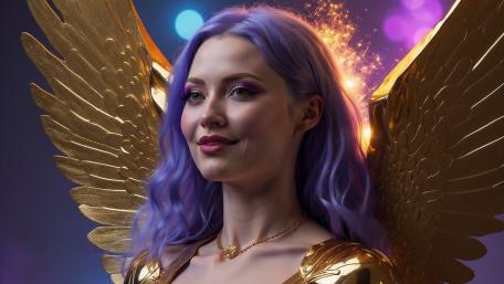Realistic girl with gold wings wallpaper