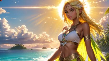 Sunlit Warrior by the Sea wallpaper