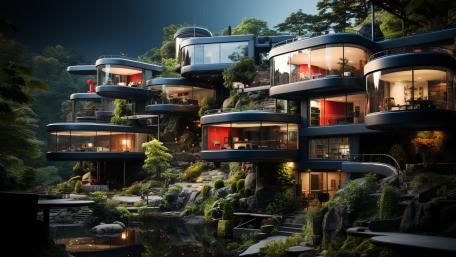 Futuristic Eco Hotel Oasis in a Verdant Landscape  wallpaper