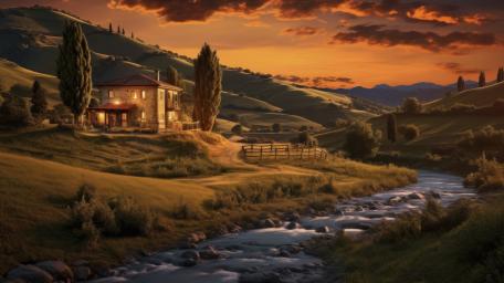 Countryside Tranquility at Sunset wallpaper