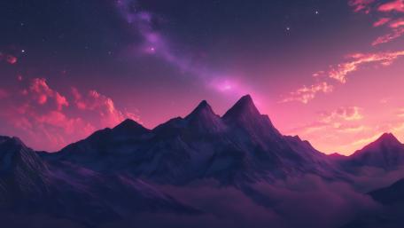 Purple Glow Over Majestic Mountain Peaks wallpaper