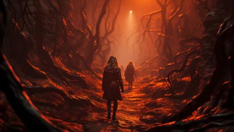 Enchanted Passageway Through the Shadowy Forest wallpaper