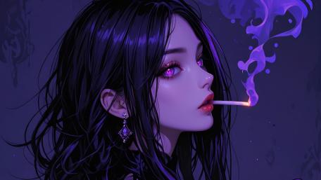 Mysterious Anime Girl in Purple Hues wallpaper