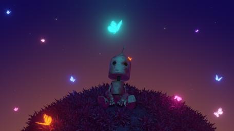 Dreamy Robot Surrounded by Magical Butterflies wallpaper
