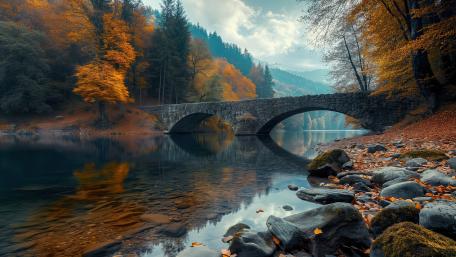 Autumn Serenity Over the Arch Bridge wallpaper