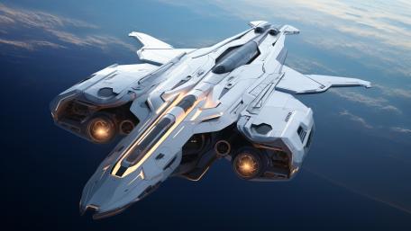 Futuristic Spacecraft Soaring in a Sci-Fi Sky wallpaper