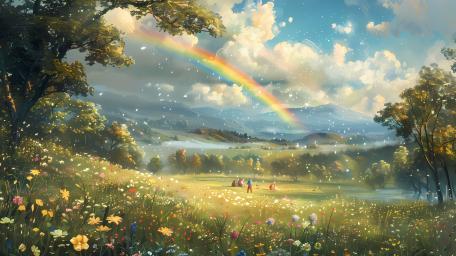 Rainbow Dreamscape in a Meadow of Magic wallpaper