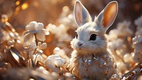 White Rabbit in Mystical Bloom Wonderland wallpaper