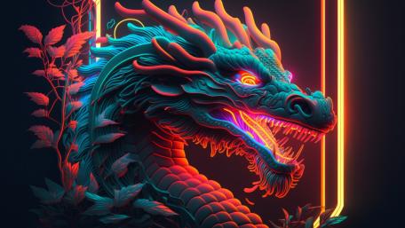 Neon Dragon Awakening in Fantasy Glow wallpaper