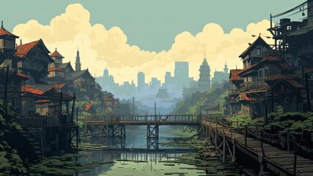 Anime Town Tranquility in 5K wallpaper