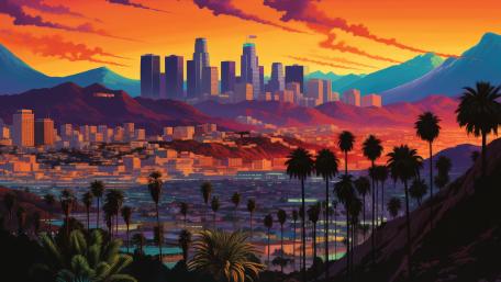 Sunset Dreams Over Los Angeles Cityscape wallpaper