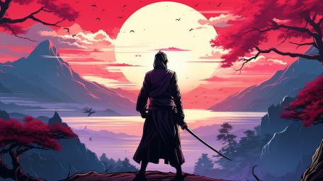 Samurai's Solitude at Sunset wallpaper