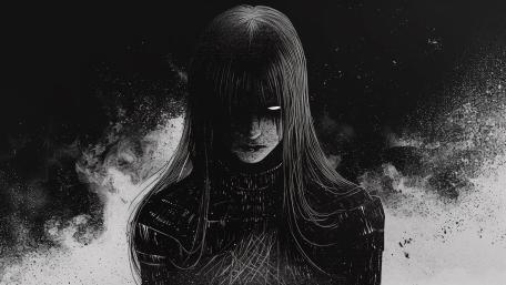 Dark Enigma Unveiled in Monochrome Illustration wallpaper