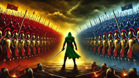 Lone Warrior in Vibrant Battle Scene wallpaper