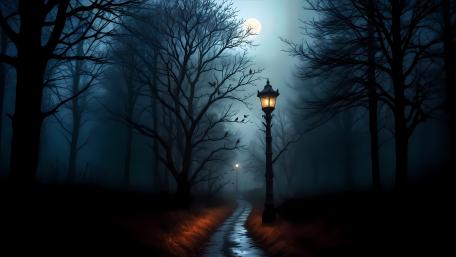 Twilight Enchantment on a Misty Forest Path wallpaper
