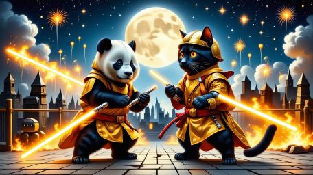 Black Cat and Panda Fencing wallpaper