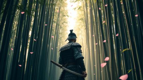 Samurai's Journey Through the Bamboo Forest wallpaper