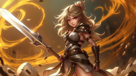 Epic Warrior Girl with Massive Sword in Armor wallpaper