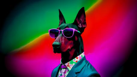 Sunglasses Pup in a Suit: AI's Comical Creation wallpaper