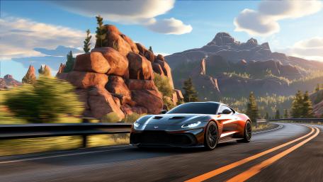 Sleek Sports Car on a Scenic Drive wallpaper