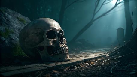 Skull of Shadows in a Haunted Graveyard wallpaper