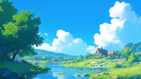 Anime Serenity in a Lush Landscape wallpaper