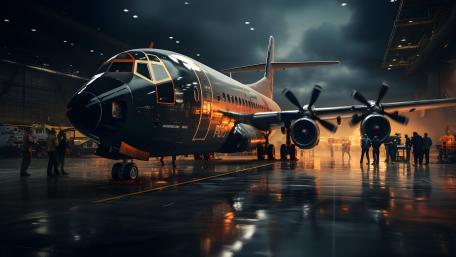 Cinematic Plane in Dramatic Airport Setting wallpaper